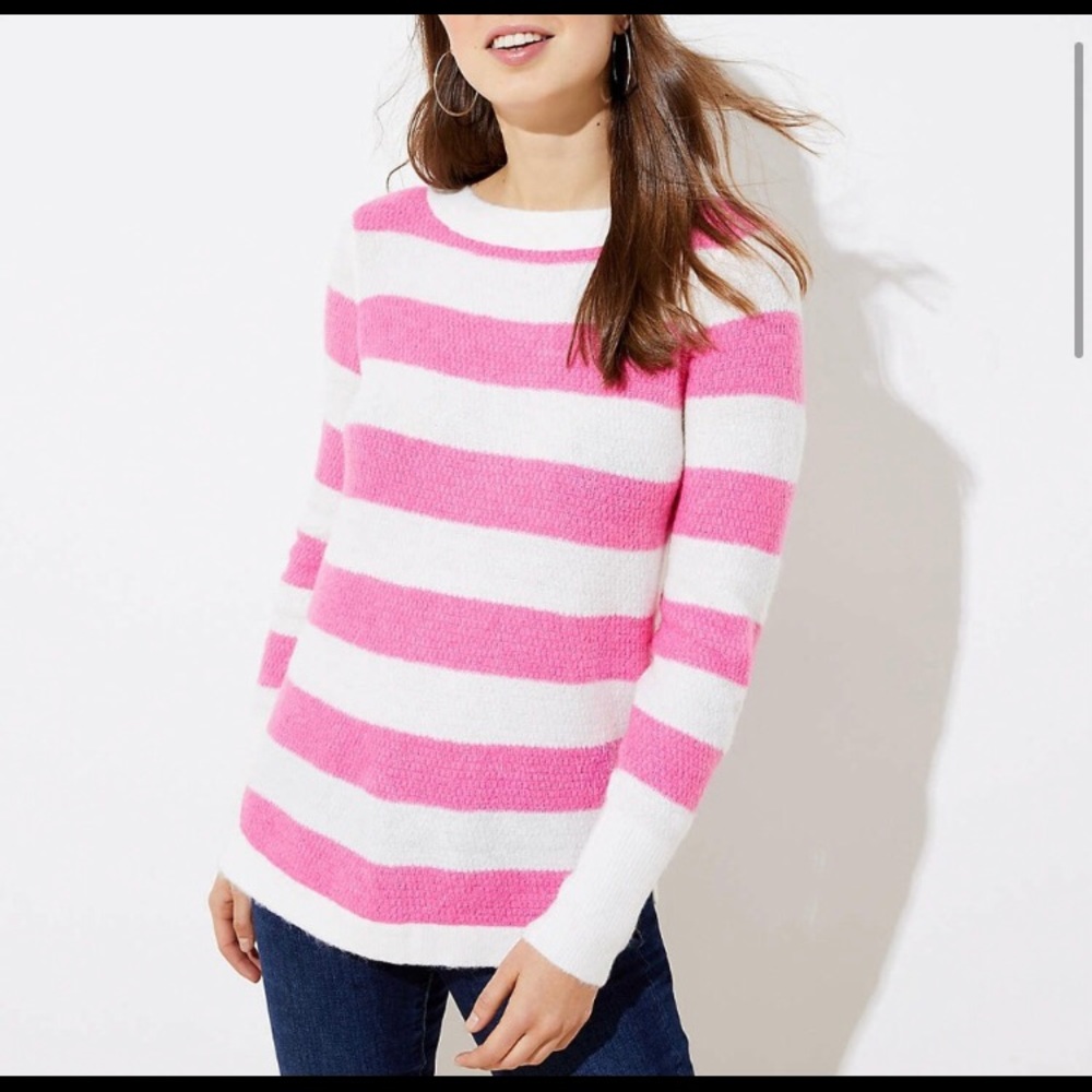 Pink/white striped sweater, Loft size S, NWT